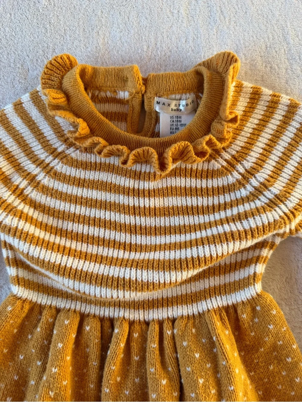 Max Studio Baby Mustard and Cream Striped Knit Romper Size 12-18M